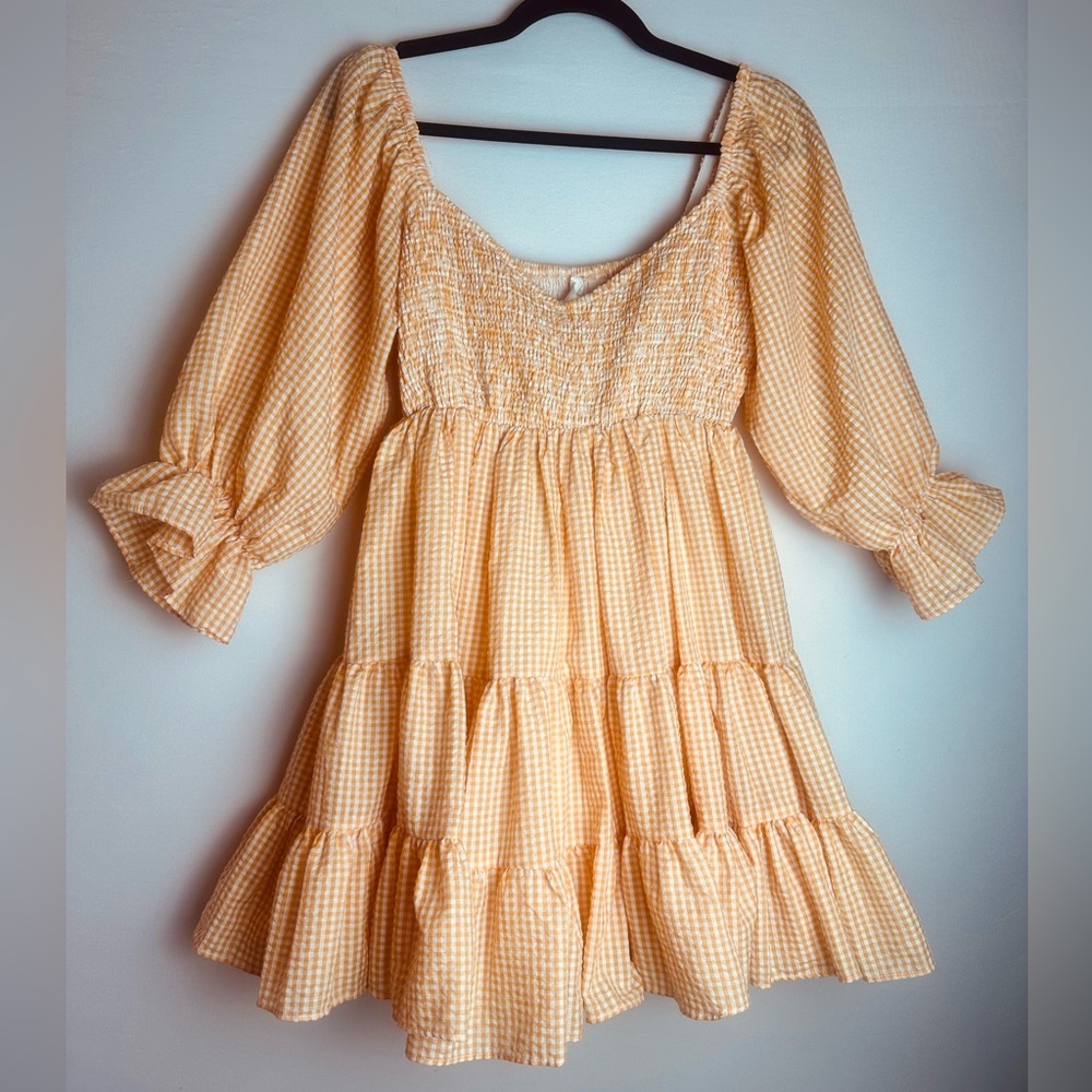 ❗️Mable orange and white gingham summer mini babydoll dress size medium